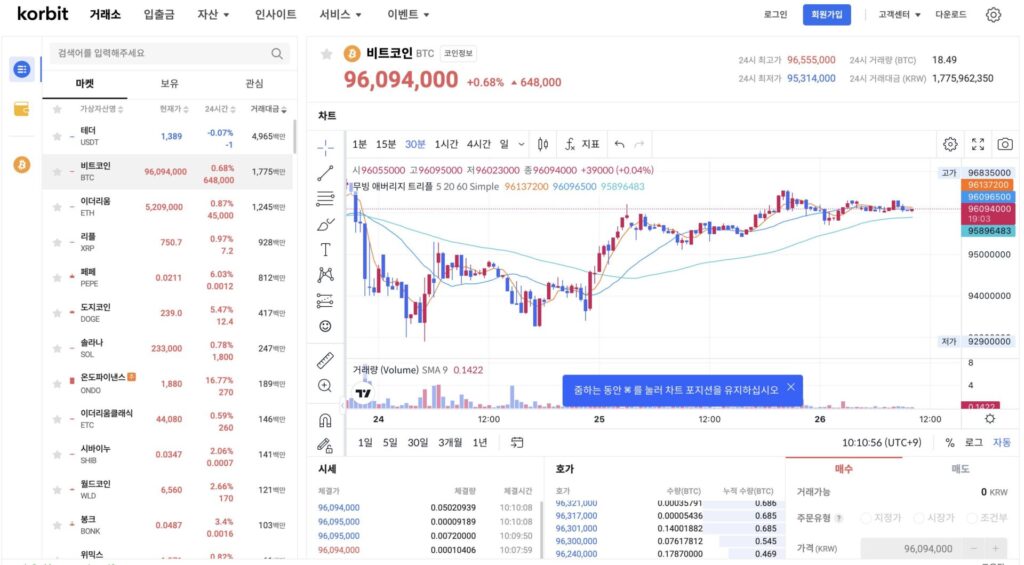 코빗 거래소 스크린샷 이미지