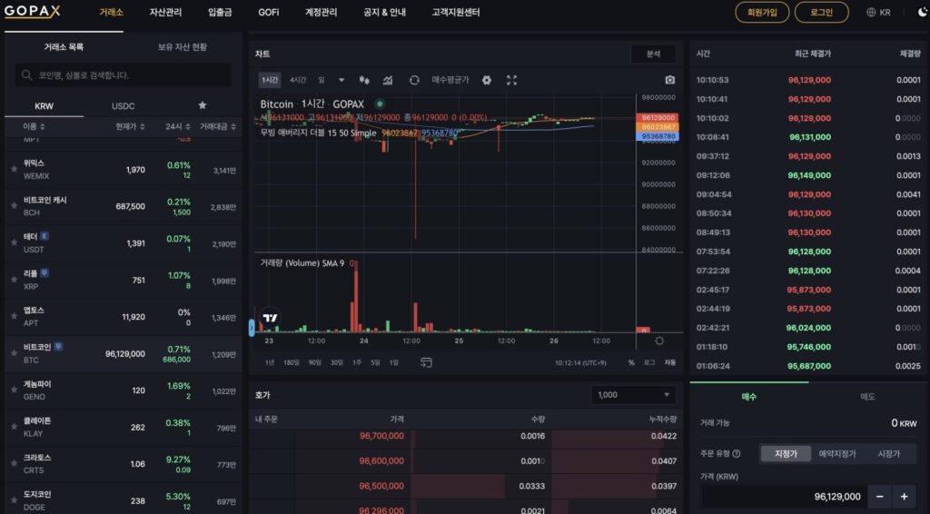 고팍스 거래소 스크린샷 이미지 